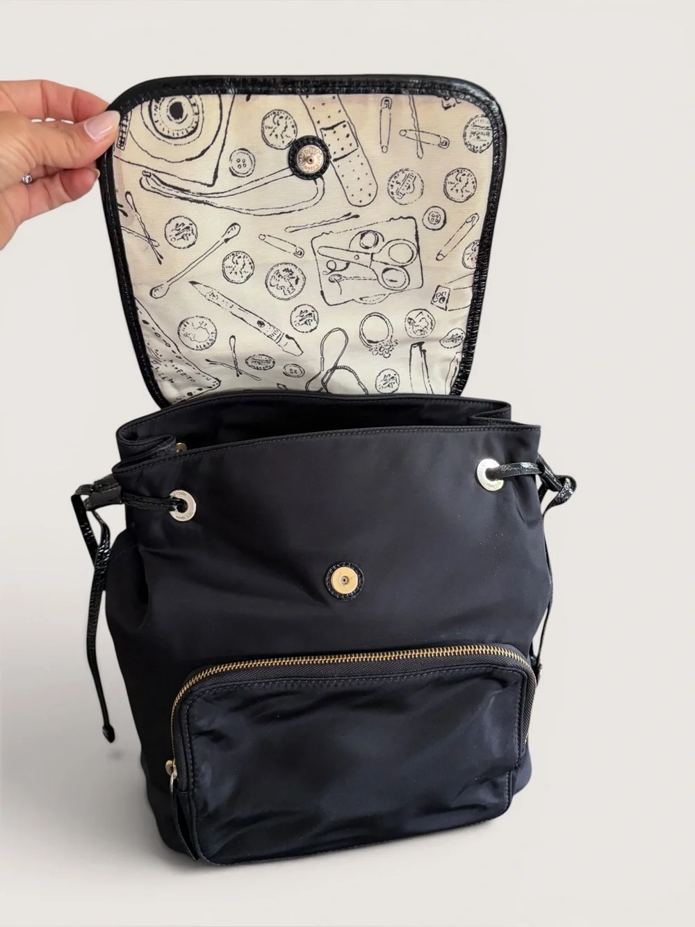 kate spade Black Nylon Small Flap Backpack with Front Pocket